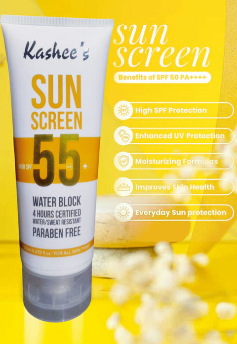 Kashee’s SPF 55 Sunscreen – Water & Sweat Resistant Broad Spectrum UV Protection (150ml)