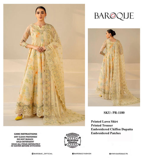 Baroque Lawn & Chiffon 3 Piece Suit