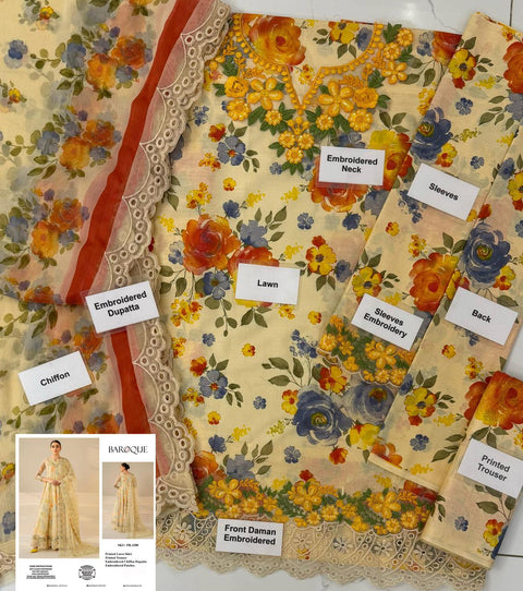 Baroque Lawn & Chiffon 3 Piece Suit
