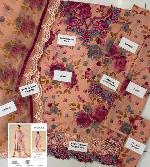 Baroque Lawn & Chiffon 3 Piece Suit