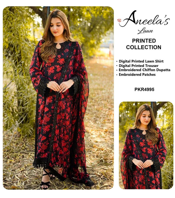 Aneela’s – Lawn &amp; Chiffon 3-Piece Suit