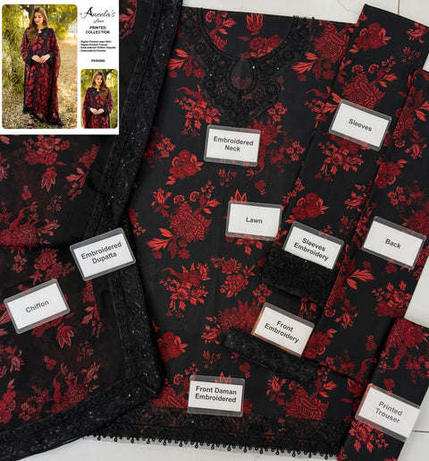 Aneela’s – Lawn &amp; Chiffon 3-Piece Suit