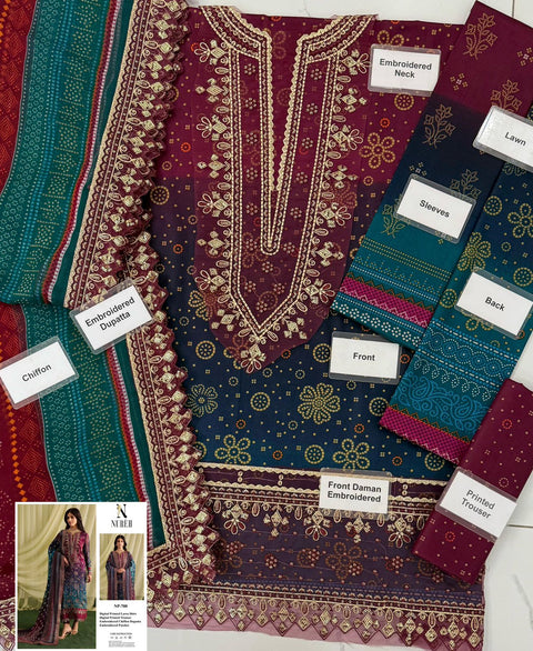 Nureh – Al Nisa Embroidery Collection Nureh Lawn & Chiffon 3-piece suit